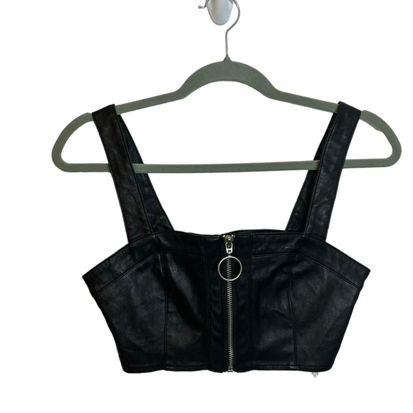 Forever 21 Faux Leather Zip Front Crop Top - Picture 1 of 5